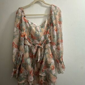 Floral Chiffon Women's Jumpsuit with Tie Waist